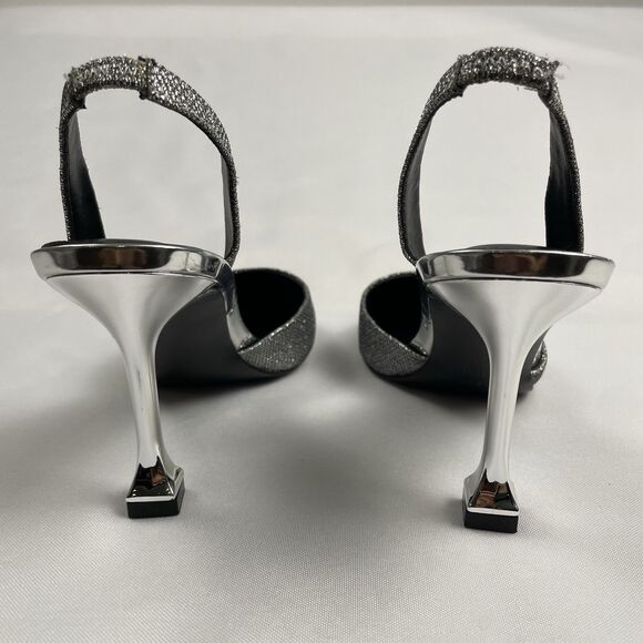 Marc Fisher Glittery 3/4 Pump Sling Back Pumps Silver-6.5M - Picture 3 of 7